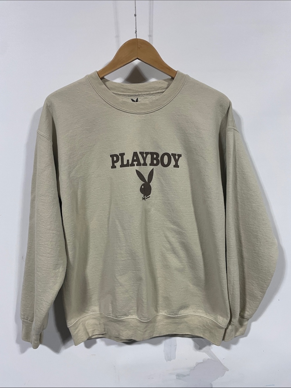 PLAYBOY Men’s Crewneck Sweatshirt in Beige with Brown Logo